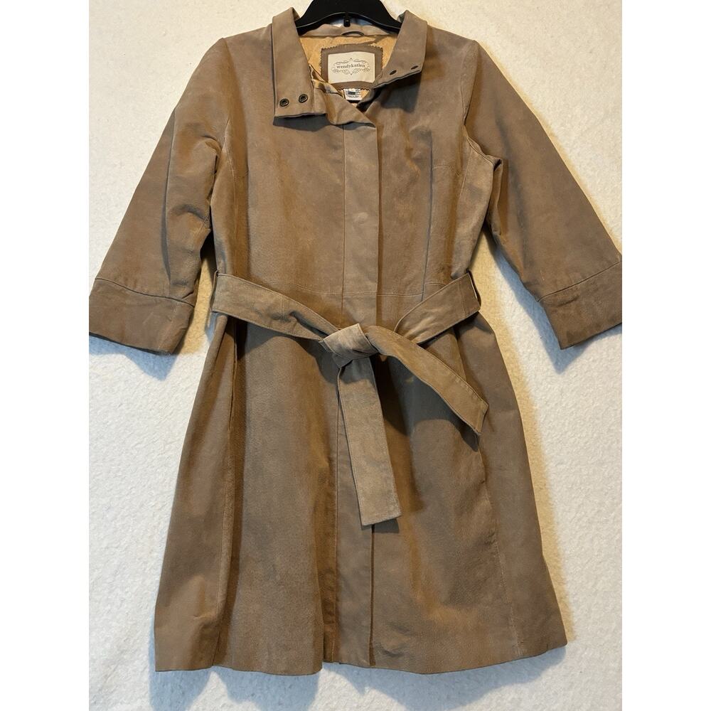 Wendy Katlen Anthropologie Suede Trench Coat‎ Tan Size 10 Medium